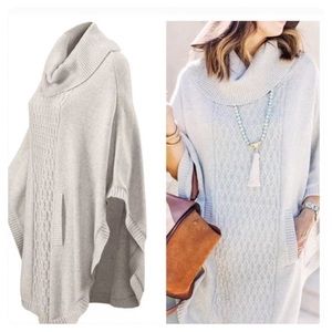 Cabi 3003 Gray Cowl neck poncho sweater